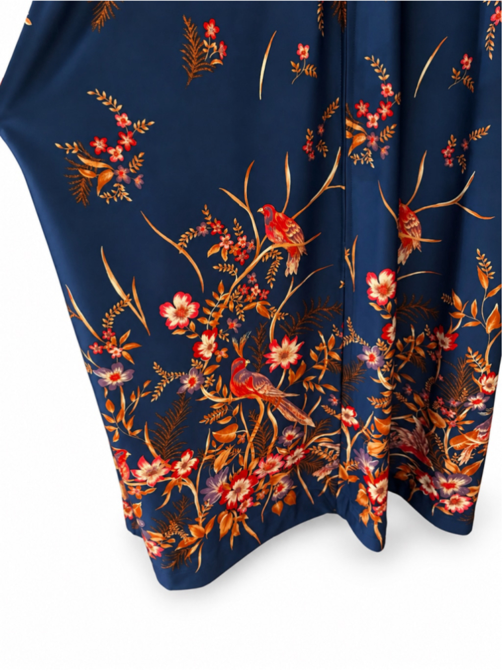 Vintage T V Lounger Blue Floral Bird Print Maxi Robe Caftan House Dress Medium - Picture 5 of 5